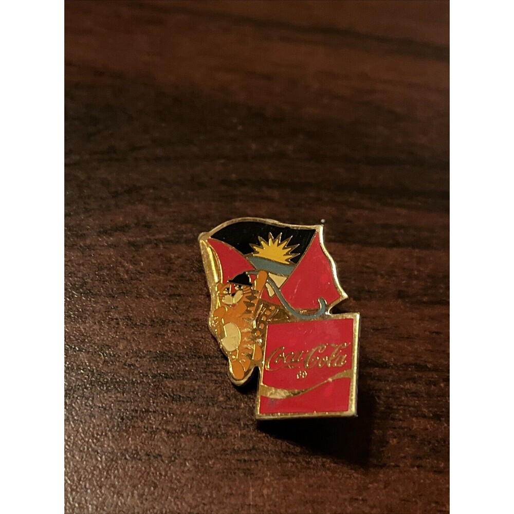 1988 Seoul Olympics Coca‎ Cola Hodori Tiger Antigua & Barbuda Flag Lapel Pin